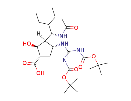 (-)-(1S,2S,3R,4R)-3-[(1S)-1-(Acetylamino)-2-ethylbutyl]-4-({[(tert-butoxycarbonyl)amino][(tert-butoxycarbonyl)-imino]methyl}amino)-2-hydroxycyclopentanecarboxylic Acid
